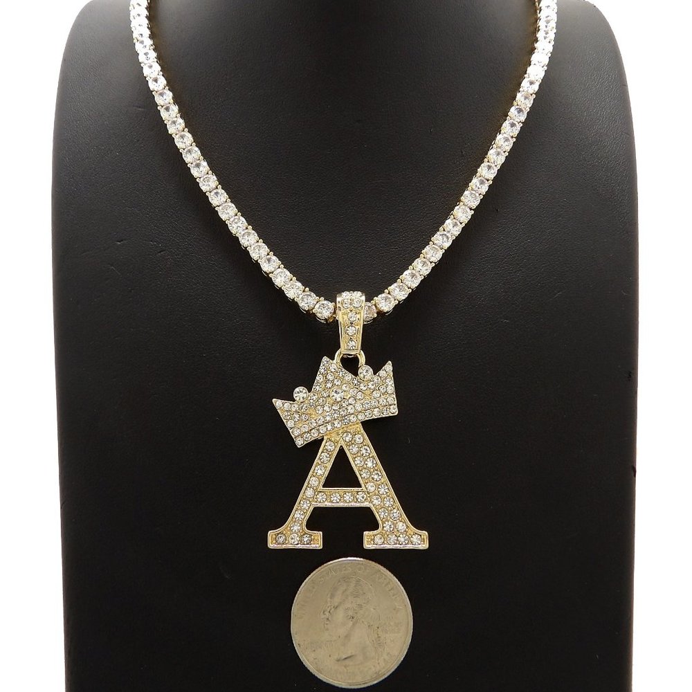 Initial Letter "A" Pendant Tennis Chain Necklace